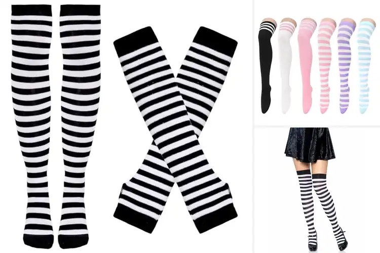 Detailed view of Best Striped Thigh High Socks: Bold Style & All-Day Comfort